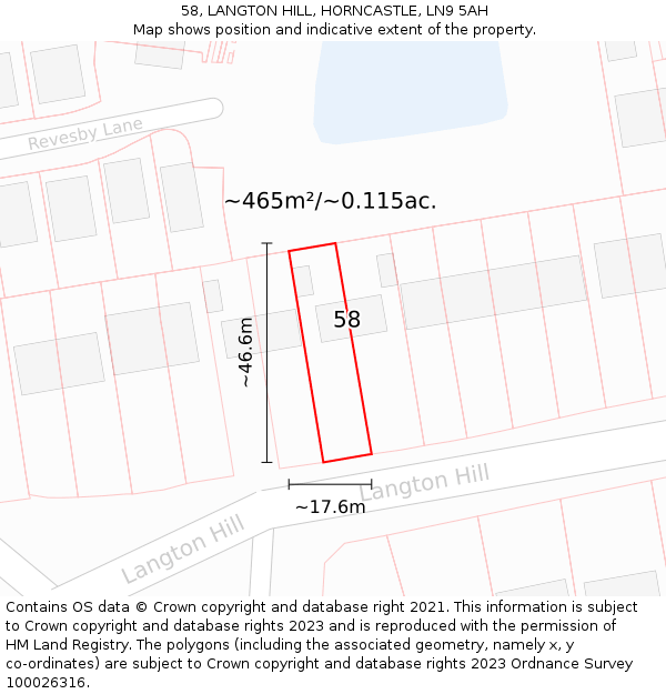 58, LANGTON HILL, HORNCASTLE, LN9 5AH: Plot and title map