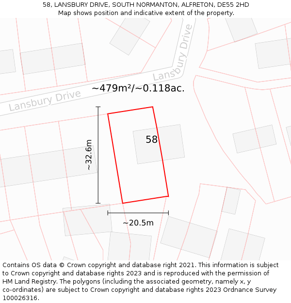 58, LANSBURY DRIVE, SOUTH NORMANTON, ALFRETON, DE55 2HD: Plot and title map