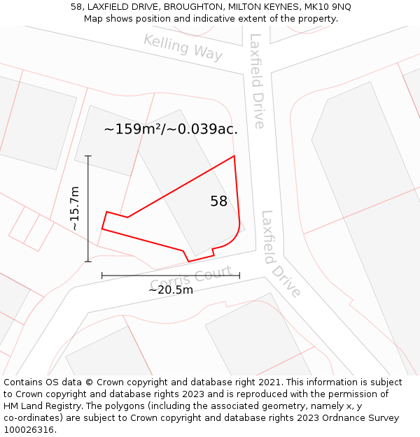 58, LAXFIELD DRIVE, BROUGHTON, MILTON KEYNES, MK10 9NQ: Plot and title map