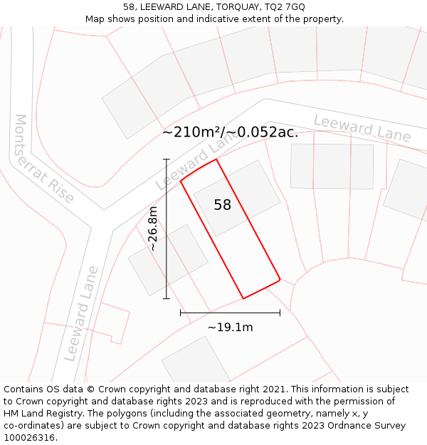 58, LEEWARD LANE, TORQUAY, TQ2 7GQ: Plot and title map