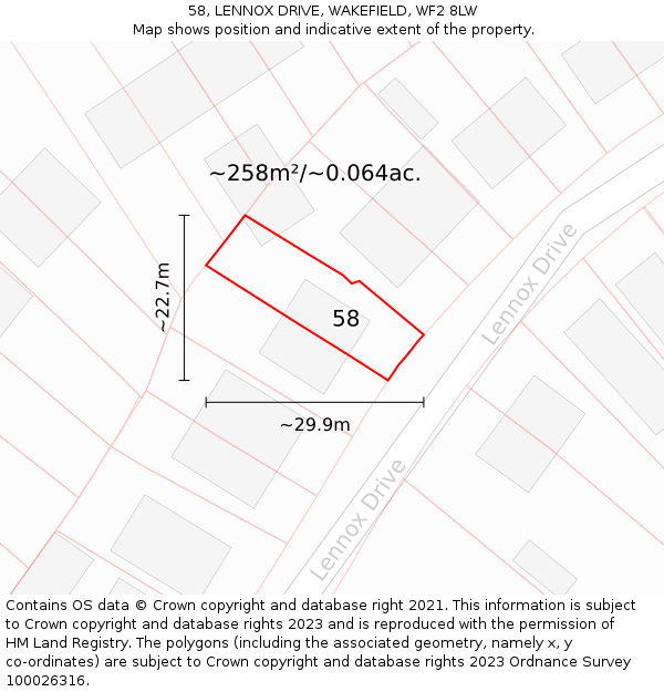 58, LENNOX DRIVE, WAKEFIELD, WF2 8LW: Plot and title map