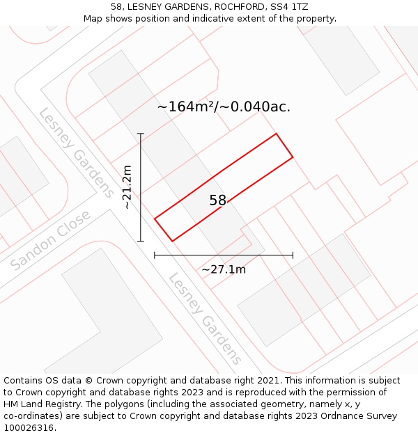 58, LESNEY GARDENS, ROCHFORD, SS4 1TZ: Plot and title map