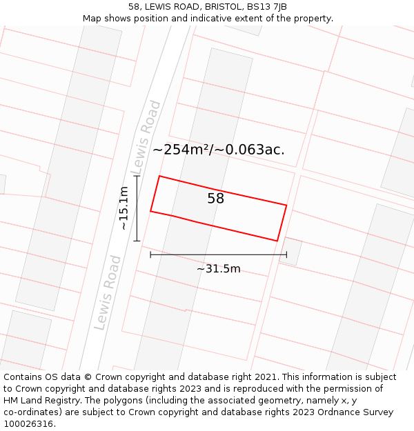 58, LEWIS ROAD, BRISTOL, BS13 7JB: Plot and title map