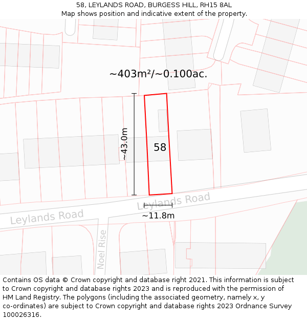 58, LEYLANDS ROAD, BURGESS HILL, RH15 8AL: Plot and title map