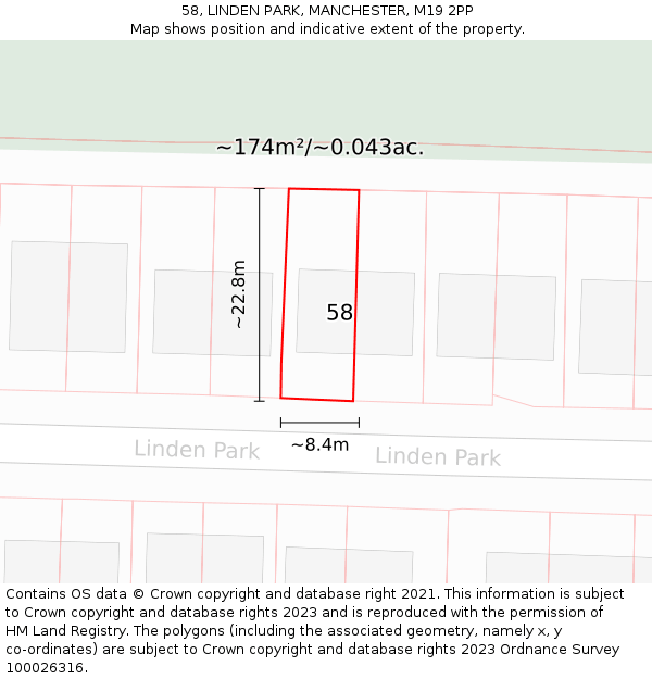 58, LINDEN PARK, MANCHESTER, M19 2PP: Plot and title map