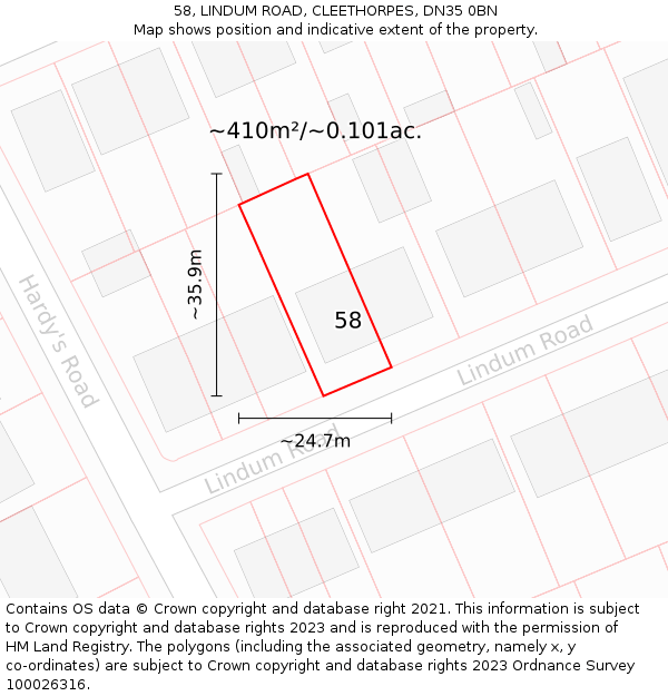 58, LINDUM ROAD, CLEETHORPES, DN35 0BN: Plot and title map