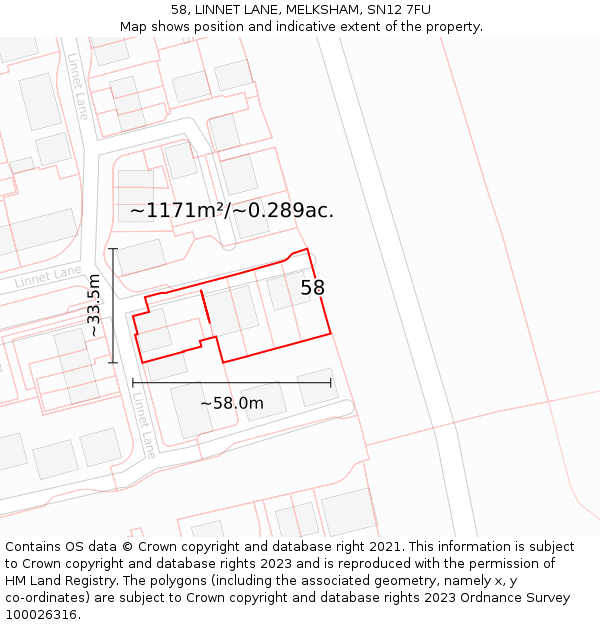 58, LINNET LANE, MELKSHAM, SN12 7FU: Plot and title map