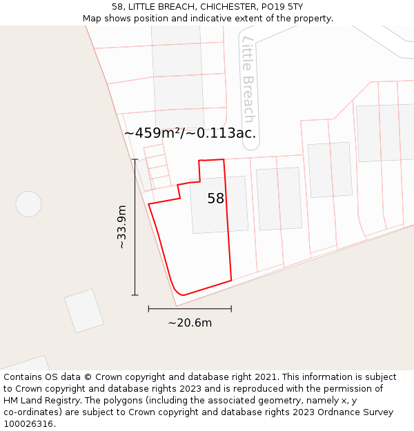 58, LITTLE BREACH, CHICHESTER, PO19 5TY: Plot and title map