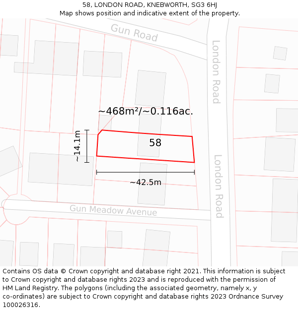 58, LONDON ROAD, KNEBWORTH, SG3 6HJ: Plot and title map