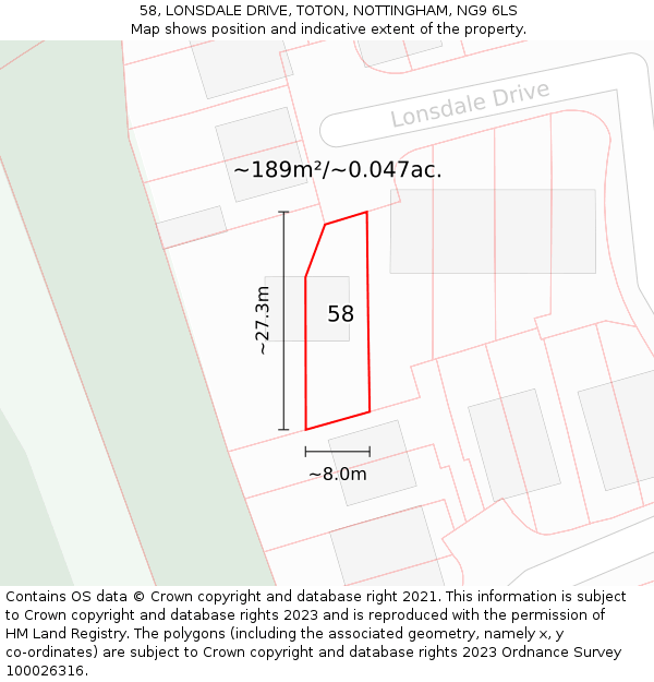 58, LONSDALE DRIVE, TOTON, NOTTINGHAM, NG9 6LS: Plot and title map