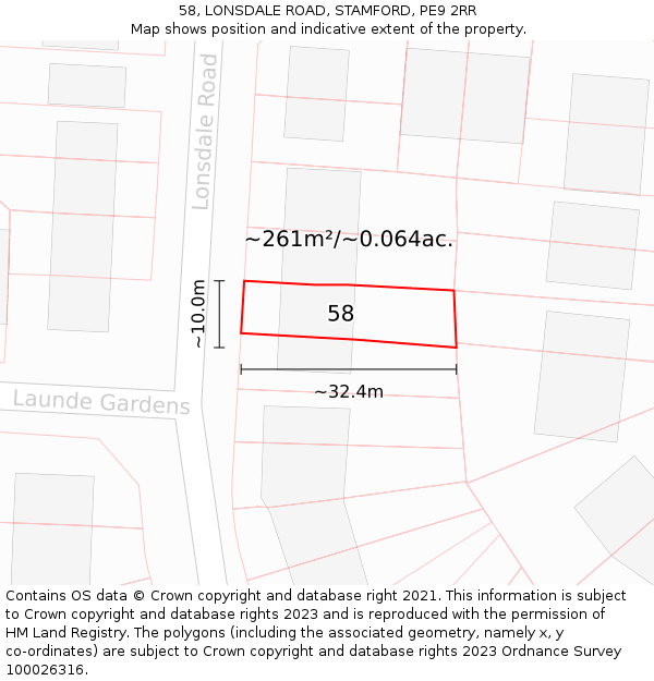 58, LONSDALE ROAD, STAMFORD, PE9 2RR: Plot and title map