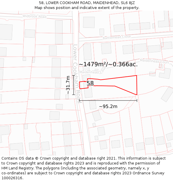 58, LOWER COOKHAM ROAD, MAIDENHEAD, SL6 8JZ: Plot and title map