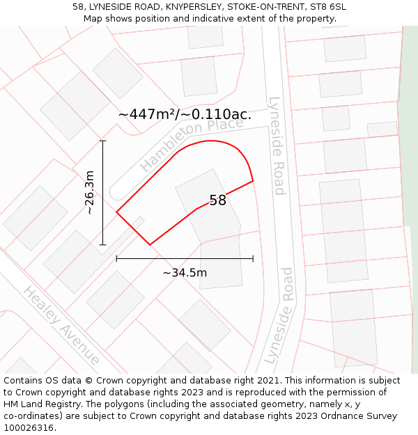 58, LYNESIDE ROAD, KNYPERSLEY, STOKE-ON-TRENT, ST8 6SL: Plot and title map