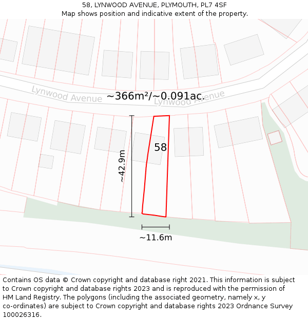 58, LYNWOOD AVENUE, PLYMOUTH, PL7 4SF: Plot and title map