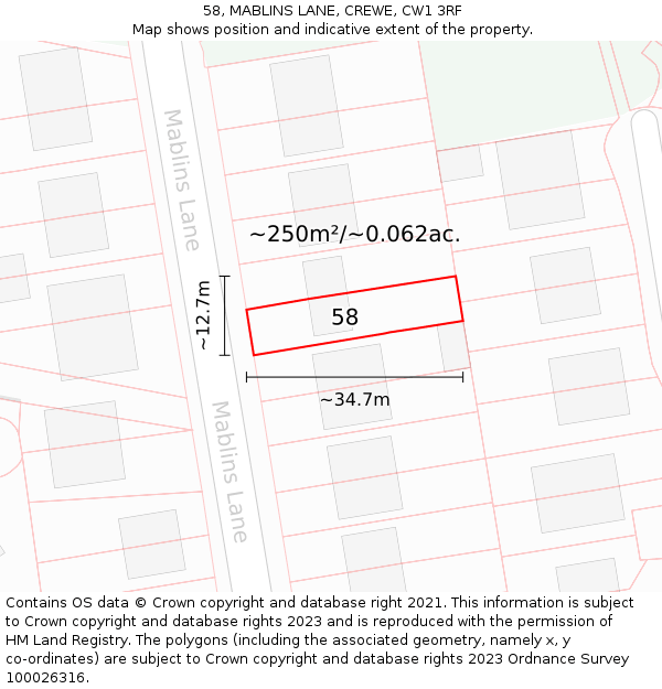 58, MABLINS LANE, CREWE, CW1 3RF: Plot and title map