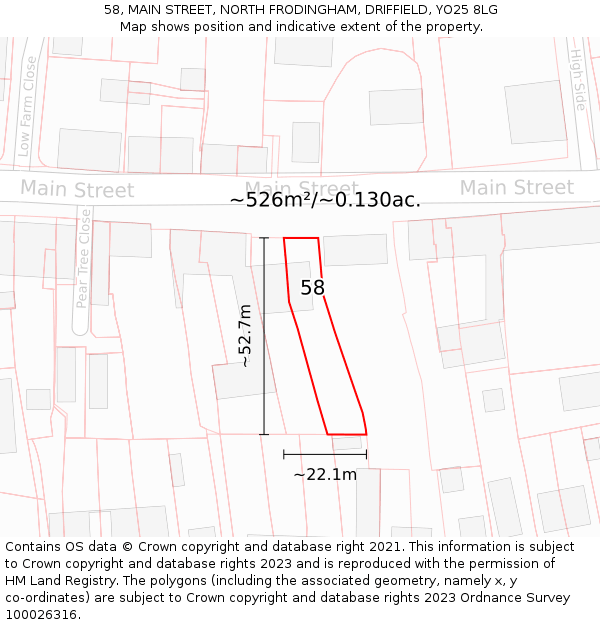 58, MAIN STREET, NORTH FRODINGHAM, DRIFFIELD, YO25 8LG: Plot and title map