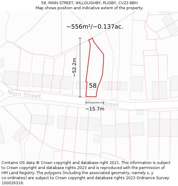 58, MAIN STREET, WILLOUGHBY, RUGBY, CV23 8BH: Plot and title map