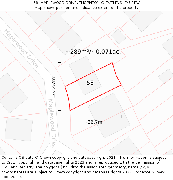 58, MAPLEWOOD DRIVE, THORNTON-CLEVELEYS, FY5 1PW: Plot and title map