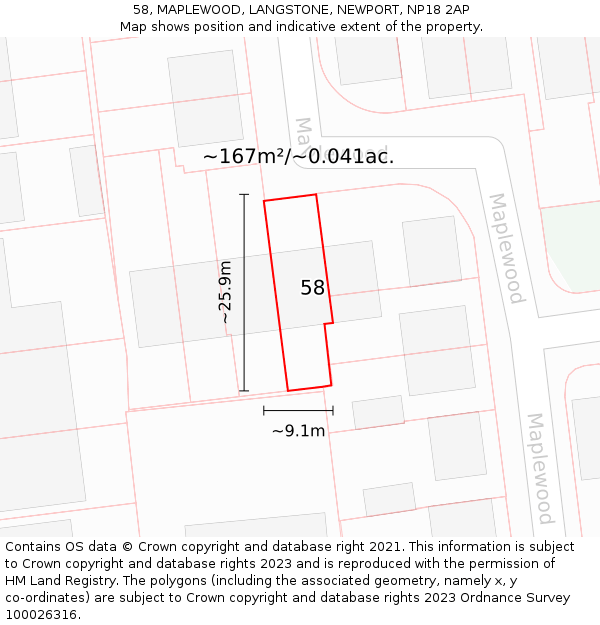 58, MAPLEWOOD, LANGSTONE, NEWPORT, NP18 2AP: Plot and title map