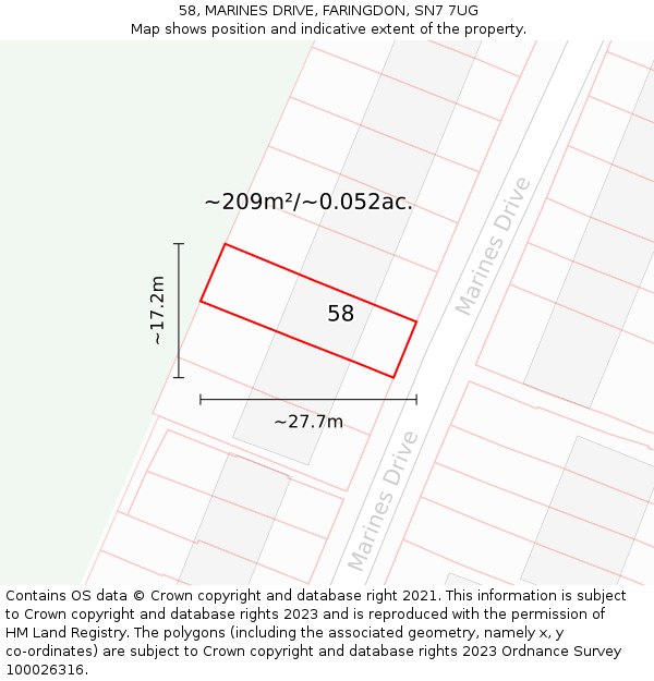 58, MARINES DRIVE, FARINGDON, SN7 7UG: Plot and title map