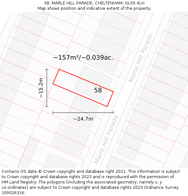 58, MARLE HILL PARADE, CHELTENHAM, GL50 4LH: Plot and title map