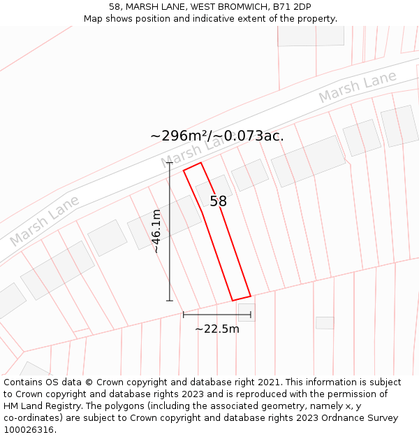 58, MARSH LANE, WEST BROMWICH, B71 2DP: Plot and title map