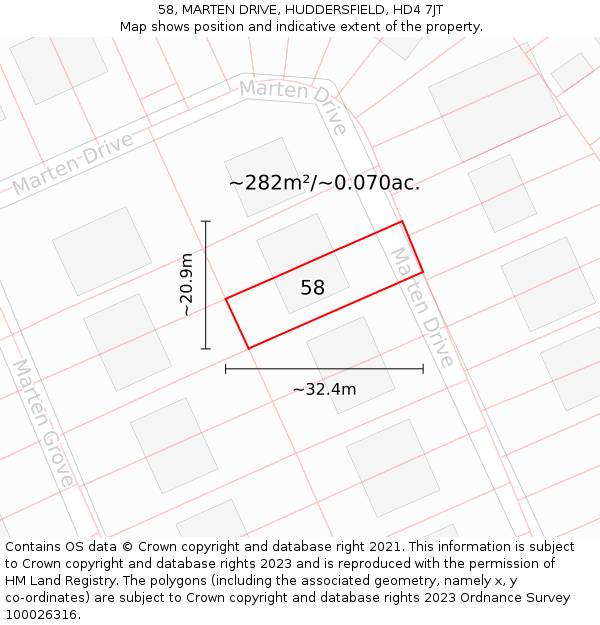 58, MARTEN DRIVE, HUDDERSFIELD, HD4 7JT: Plot and title map