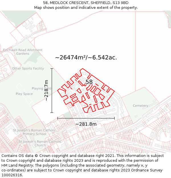 58, MEDLOCK CRESCENT, SHEFFIELD, S13 9BD: Plot and title map