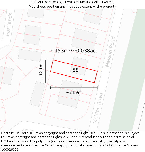 58, MELDON ROAD, HEYSHAM, MORECAMBE, LA3 2HJ: Plot and title map