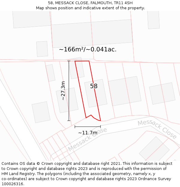 58, MESSACK CLOSE, FALMOUTH, TR11 4SH: Plot and title map