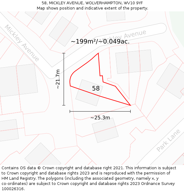 58, MICKLEY AVENUE, WOLVERHAMPTON, WV10 9YF: Plot and title map