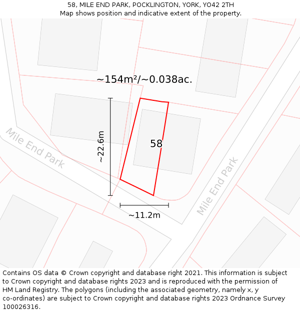 58, MILE END PARK, POCKLINGTON, YORK, YO42 2TH: Plot and title map