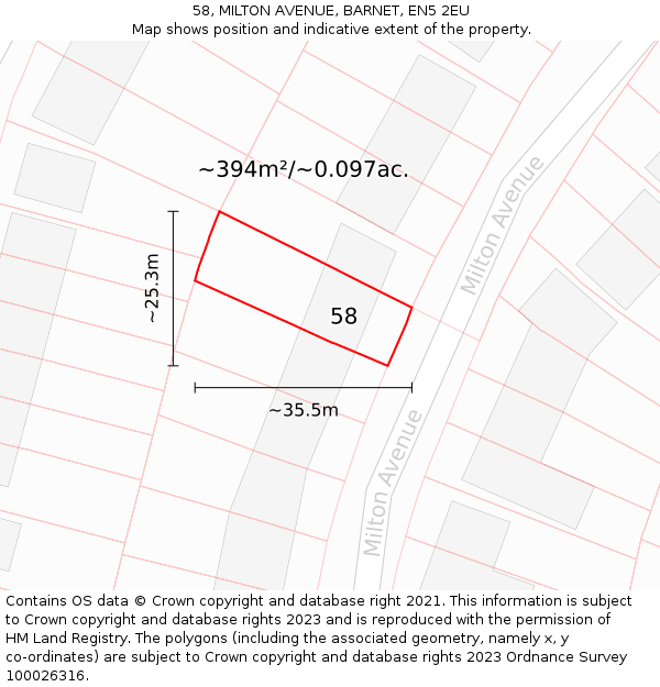 58, MILTON AVENUE, BARNET, EN5 2EU: Plot and title map