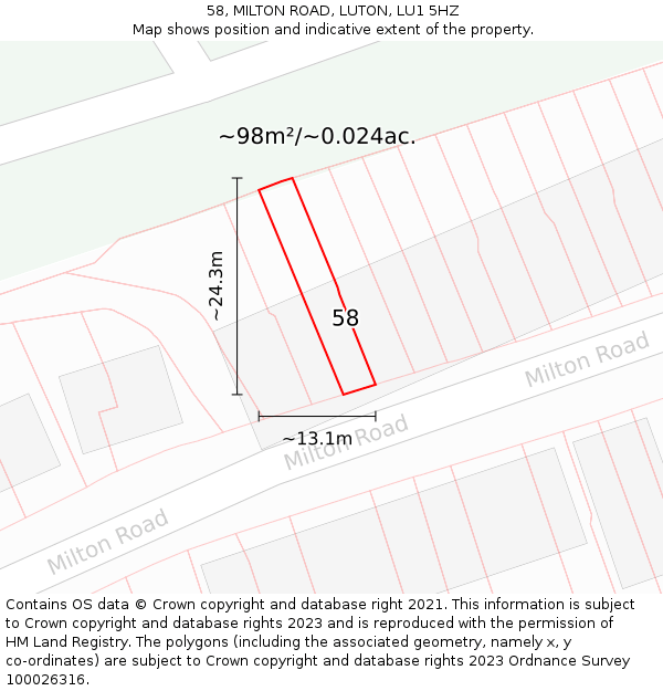 58, MILTON ROAD, LUTON, LU1 5HZ: Plot and title map