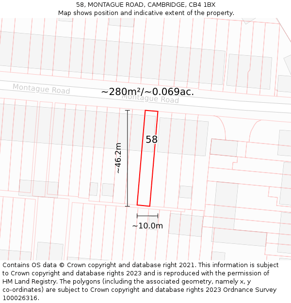 58, MONTAGUE ROAD, CAMBRIDGE, CB4 1BX: Plot and title map