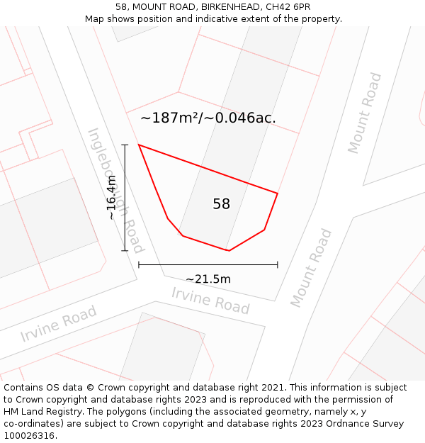 58, MOUNT ROAD, BIRKENHEAD, CH42 6PR: Plot and title map