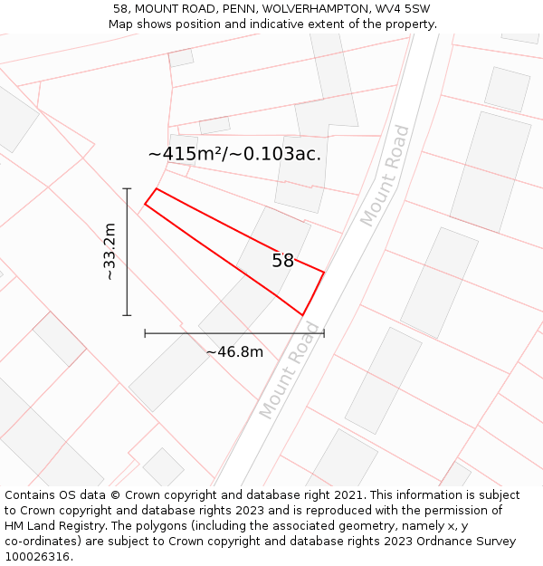 58, MOUNT ROAD, PENN, WOLVERHAMPTON, WV4 5SW: Plot and title map