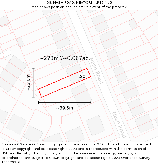 58, NASH ROAD, NEWPORT, NP19 4NG: Plot and title map