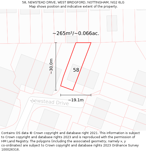 58, NEWSTEAD DRIVE, WEST BRIDGFORD, NOTTINGHAM, NG2 6LG: Plot and title map