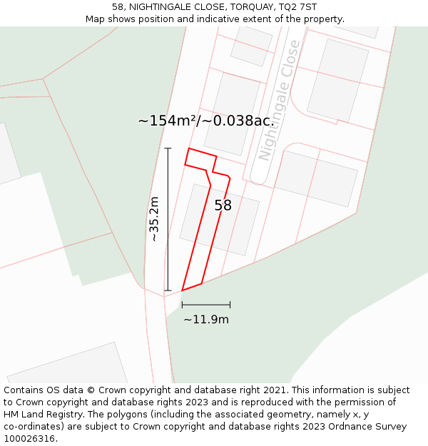 58, NIGHTINGALE CLOSE, TORQUAY, TQ2 7ST: Plot and title map