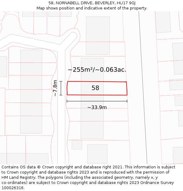 58, NORNABELL DRIVE, BEVERLEY, HU17 9GJ: Plot and title map