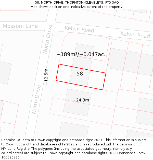 58, NORTH DRIVE, THORNTON-CLEVELEYS, FY5 3AQ: Plot and title map