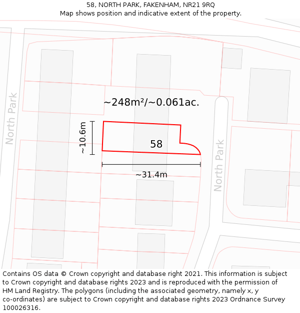 58, NORTH PARK, FAKENHAM, NR21 9RQ: Plot and title map