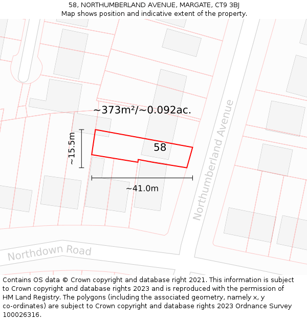 58, NORTHUMBERLAND AVENUE, MARGATE, CT9 3BJ: Plot and title map