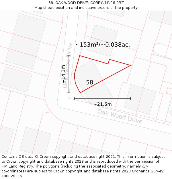 58, OAK WOOD DRIVE, CORBY, NN18 9BZ: Plot and title map