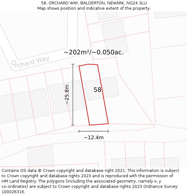 58, ORCHARD WAY, BALDERTON, NEWARK, NG24 3LU: Plot and title map