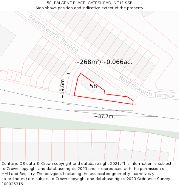 58, PALATINE PLACE, GATESHEAD, NE11 9SR: Plot and title map