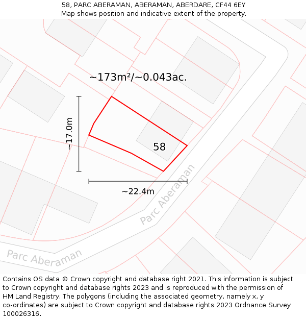 58, PARC ABERAMAN, ABERAMAN, ABERDARE, CF44 6EY: Plot and title map