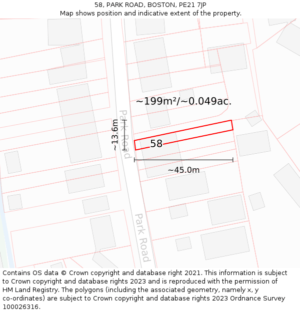 58, PARK ROAD, BOSTON, PE21 7JP: Plot and title map