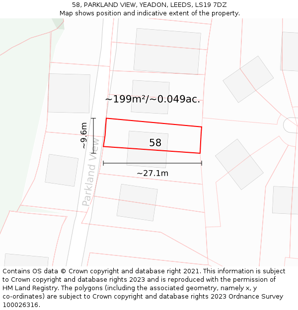 58, PARKLAND VIEW, YEADON, LEEDS, LS19 7DZ: Plot and title map